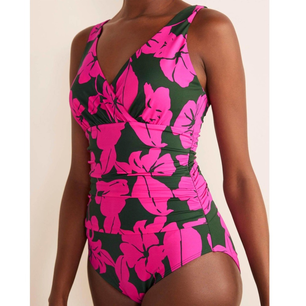 Boden Talamanca One Piece Swimsuit Tropical Floral Print Ruched V Neck Womens 2R